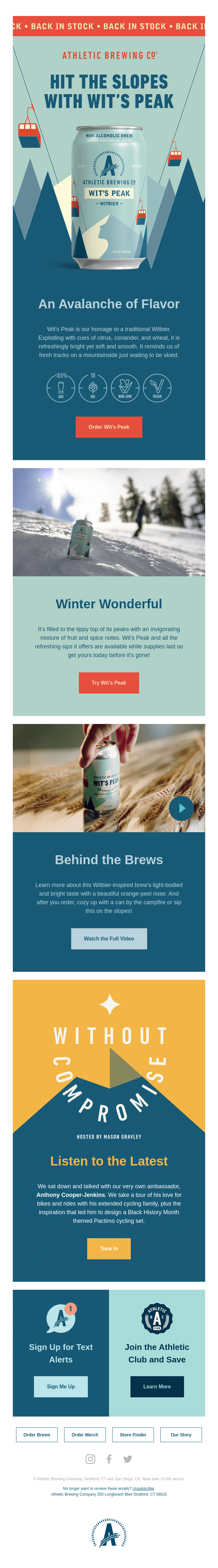 Wit's Peak: Back in Stock ⛷️ - Athletic Brewing Email Newsletter