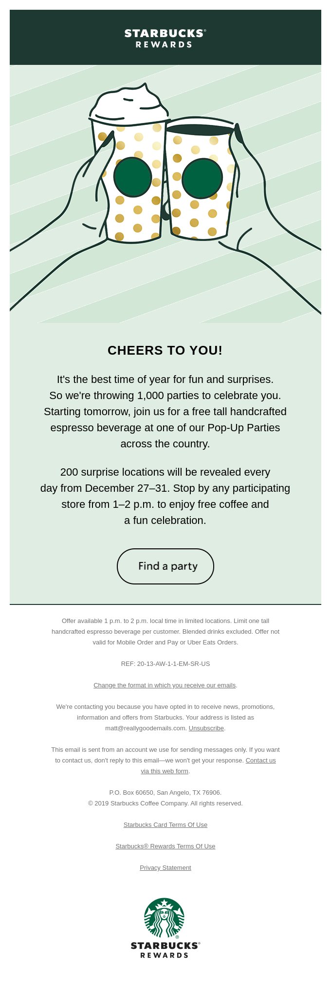 5 days. 1,000 parties. Lots of free es - Starbucks Email Newsletter