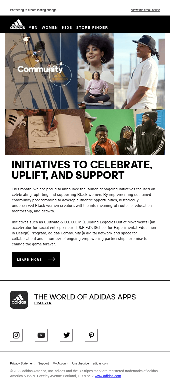 Elevating Black Women - Adidas Email Newsletter