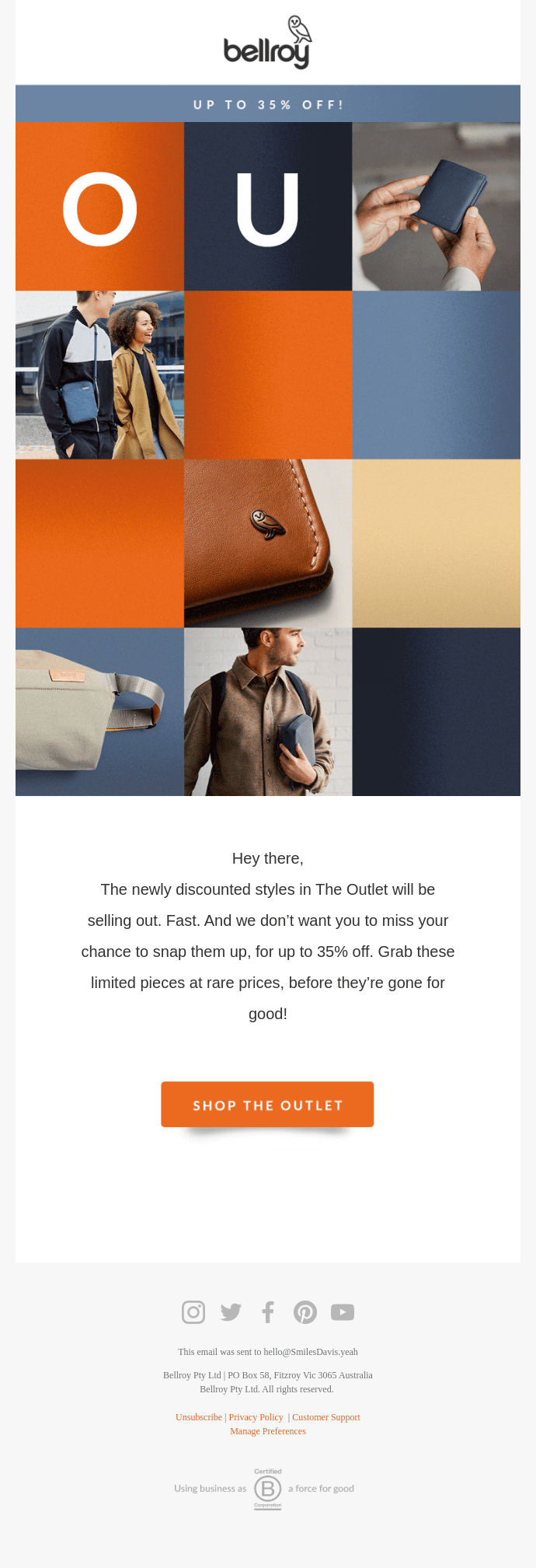 Exclusive first access. - Bellroy Email Newsletter