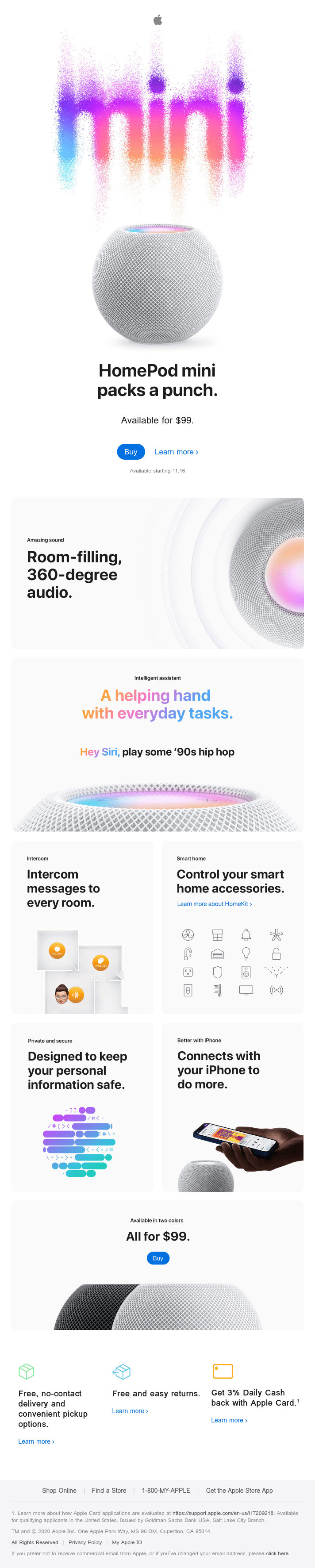 Get big sound from HomePod mini for $99. - Apple Email Newsletter