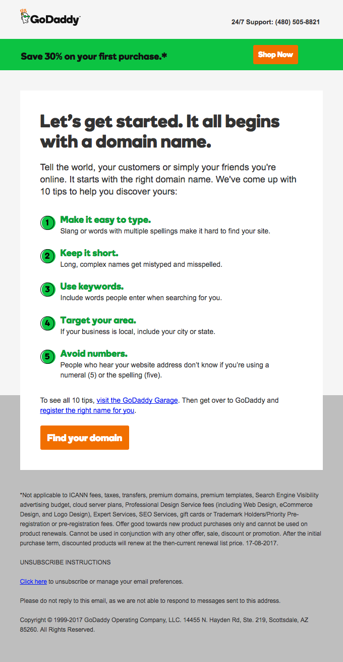 Get online with the right domain. - GoDaddy Email Newsletter