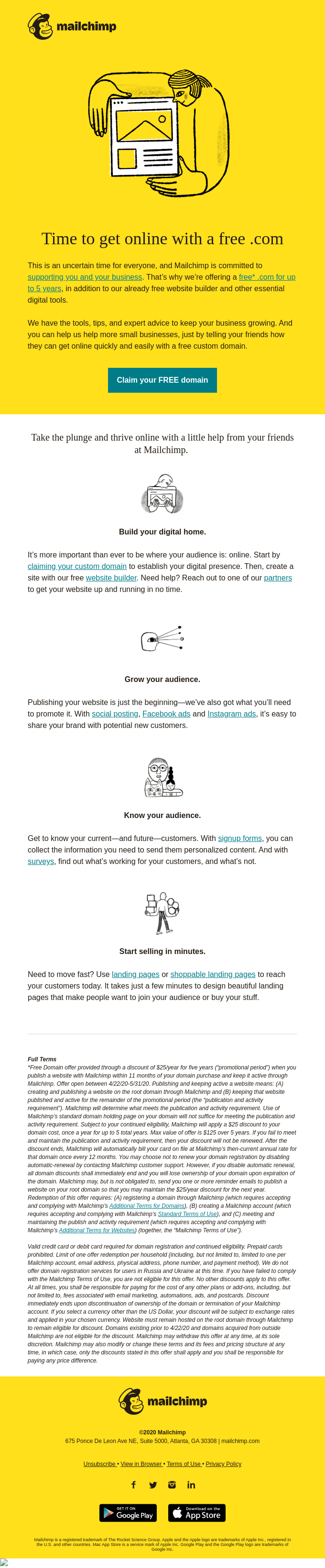 Get Your Free .com: Time to Get Online - MailChimp Email Newsletter