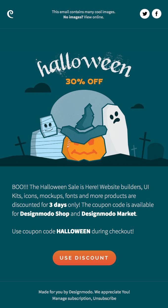 👾 🎃 👻 Happy Halloween! Get 30% off Designmodo Shop and Market - Designmodo Email Newsletter