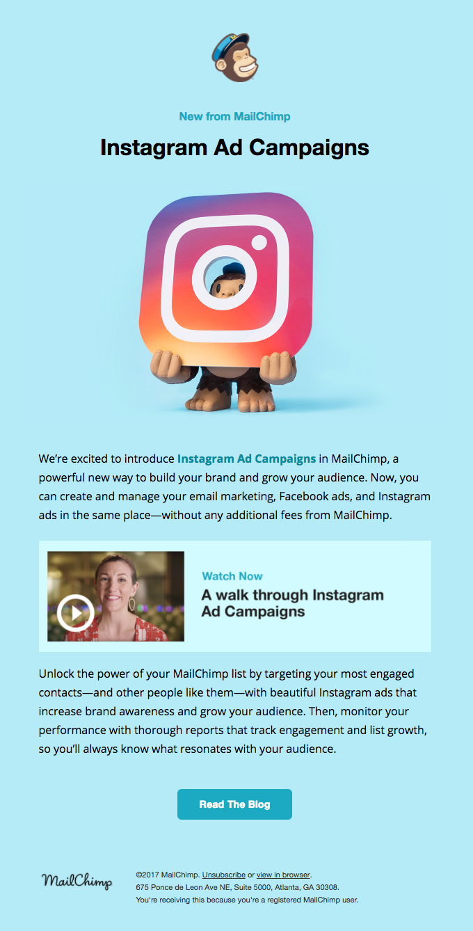 🐵 📷️ 🎉 Introducing Instagram Ad Campaigns in MailChimp -MailChimp Email Newsletter