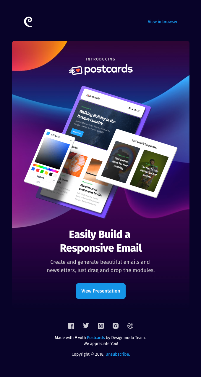 Introducing Postcards, Simple Drag & Drop Email Template Builder… - Designmodo Email Newsletter