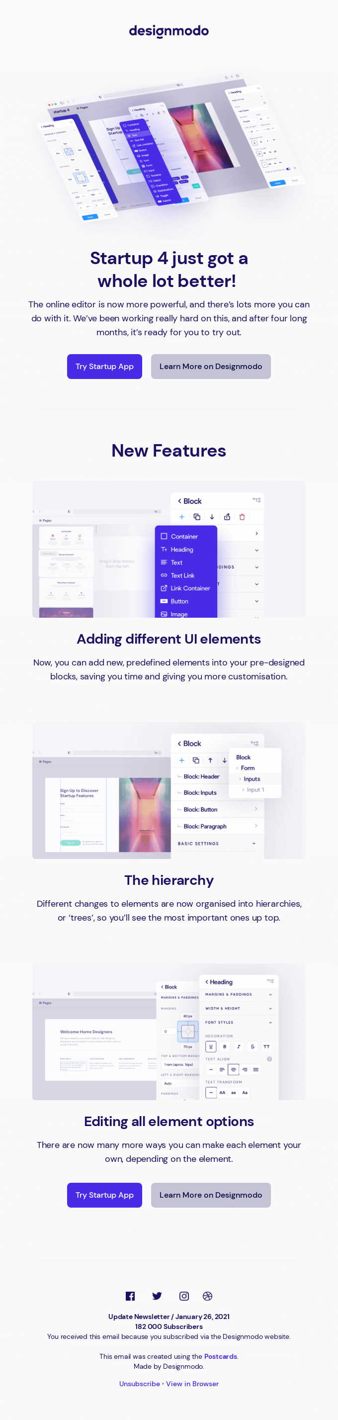 Introducing Startup 4.3: Advanced Online Editor is Here - Designmodo Email Newsletter