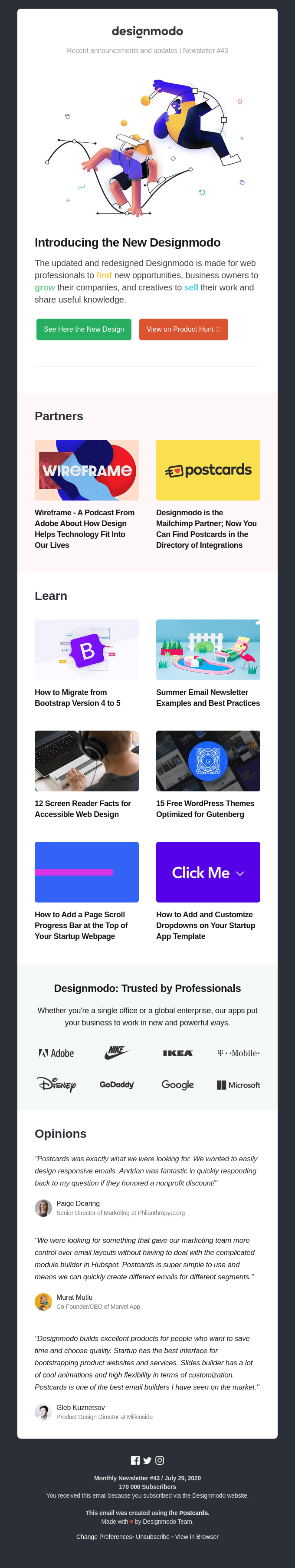 Introducing the New Designmodo, Adobe Podcast, Mailchimp Partners, Summer Emails, Bootstrap 5 - Designmodo Email Newsletter