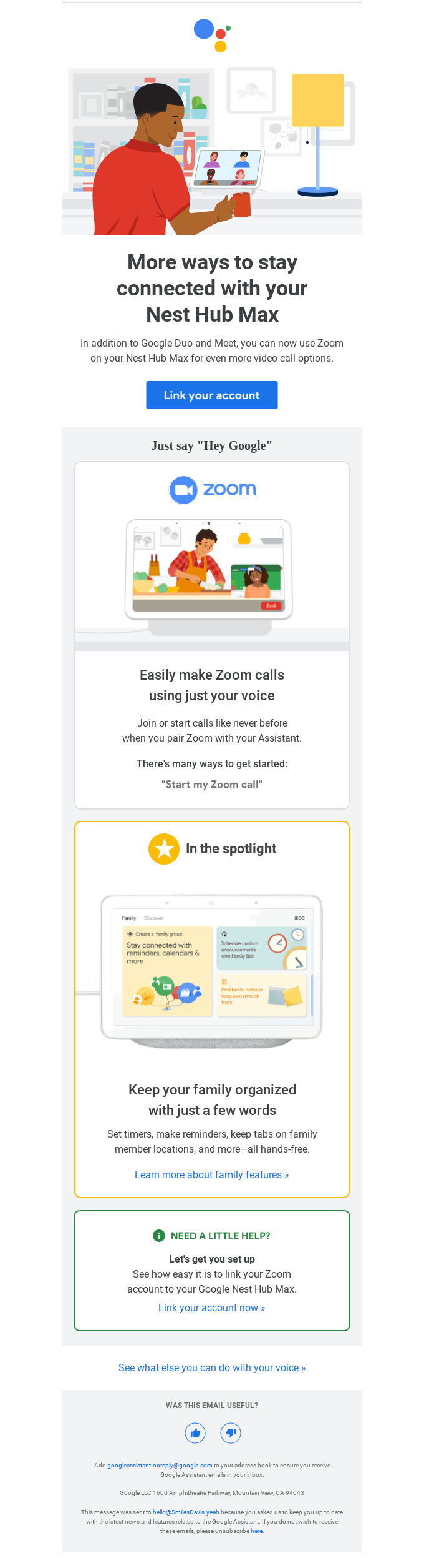 Introducing Zoom on Nest Hub Max - Google Email Newsletter
