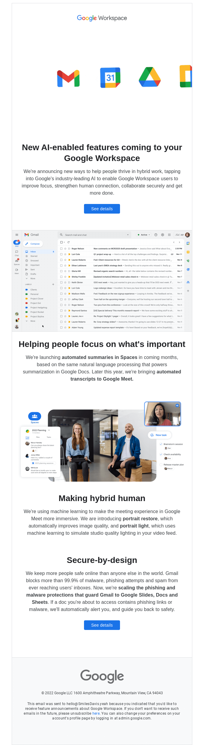 I/O 2022 announces new Google Workspace features - Google Email Newsletter