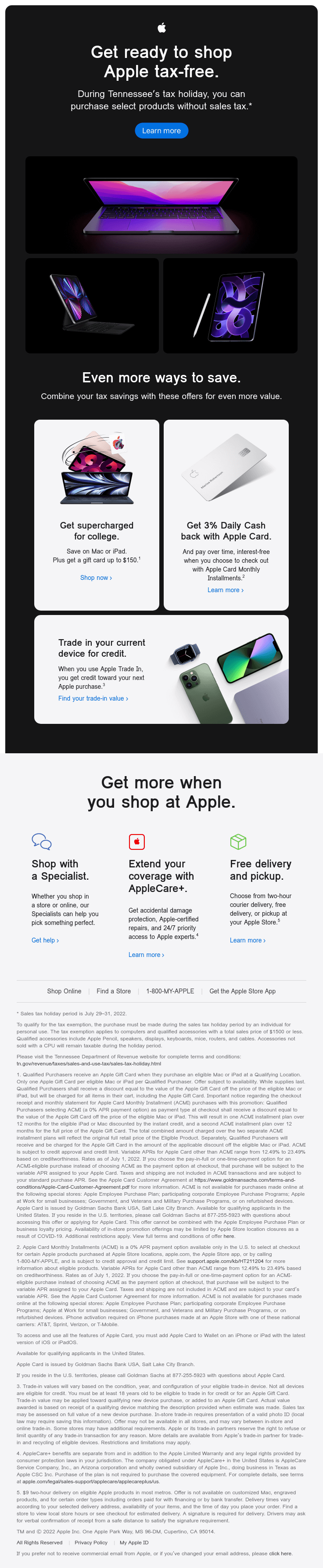 It’s almost time to shop tax-free. - Apple Email Newsletter