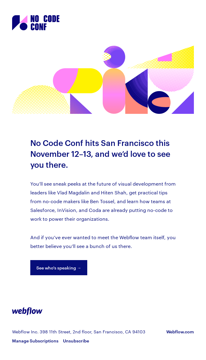 Join us for No Code Conf this November - Webflow Email Newsletter