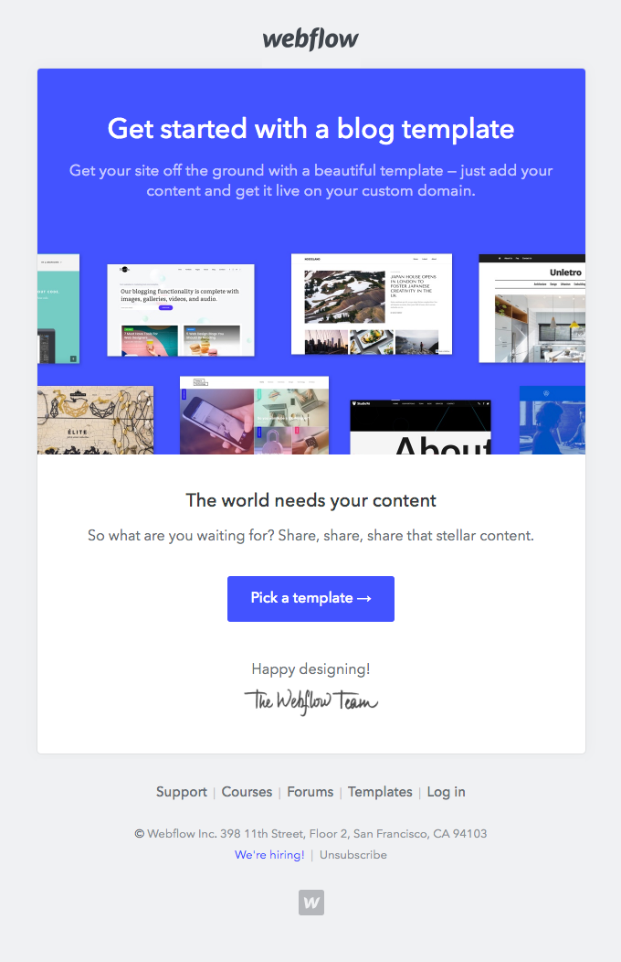 Jumpstart your blog with a template - Webflow Email Newsletter