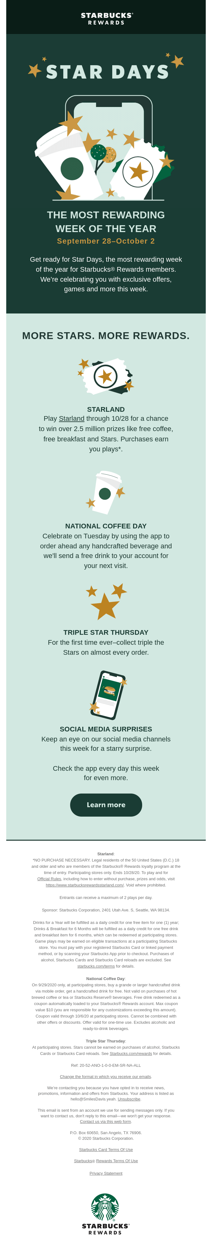 Mark your calendars for Star Days - Starbucks Email Newsletter