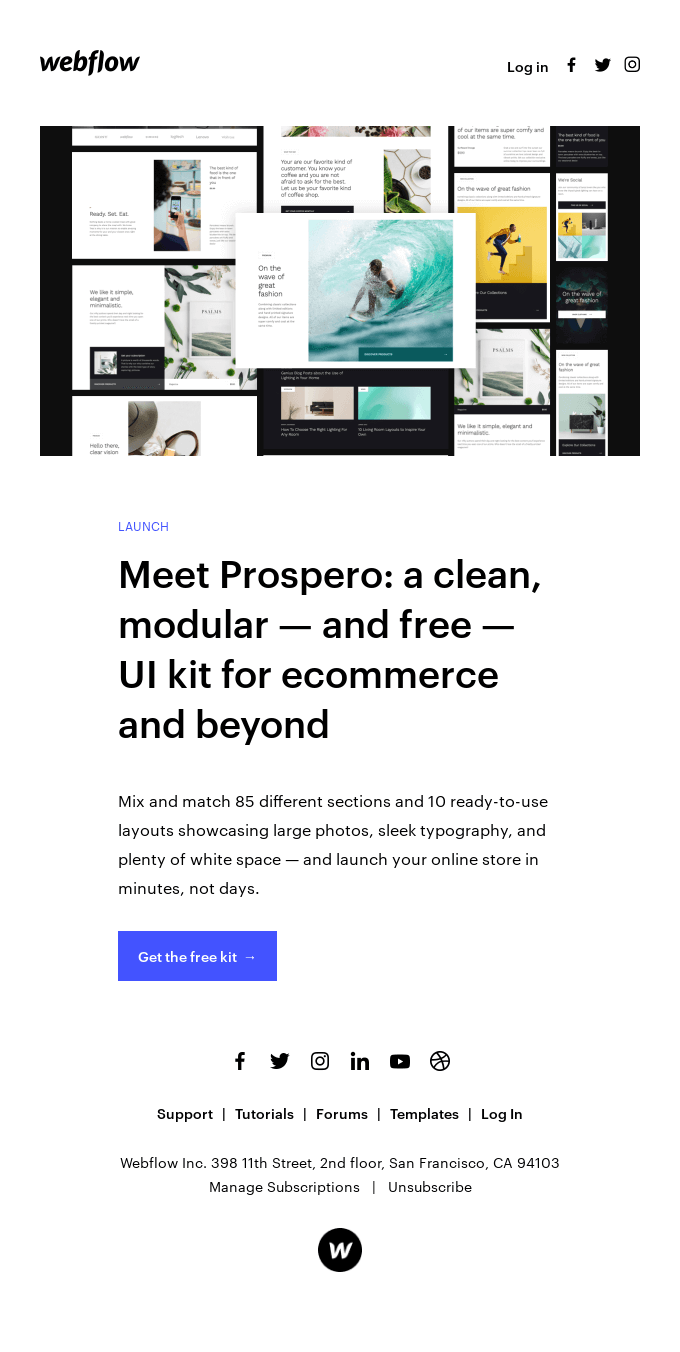 Meet Prospero: a free UI kit for ecommerce - Webflow Email Newsletter