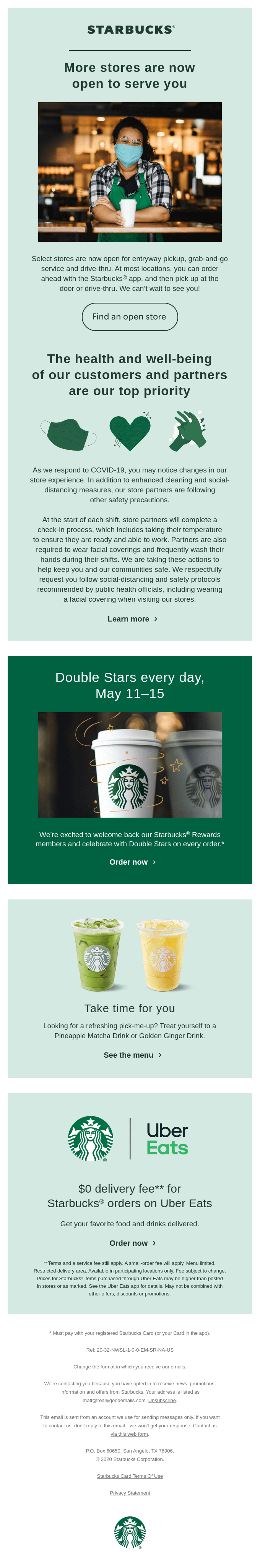 More stores are open to serve you ☕💚 - Starbucks Email Newsletter