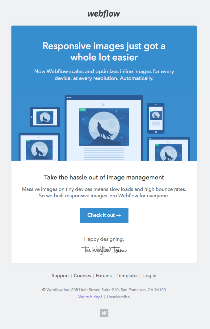 New feature responsive images - Webflow Email Newsletter