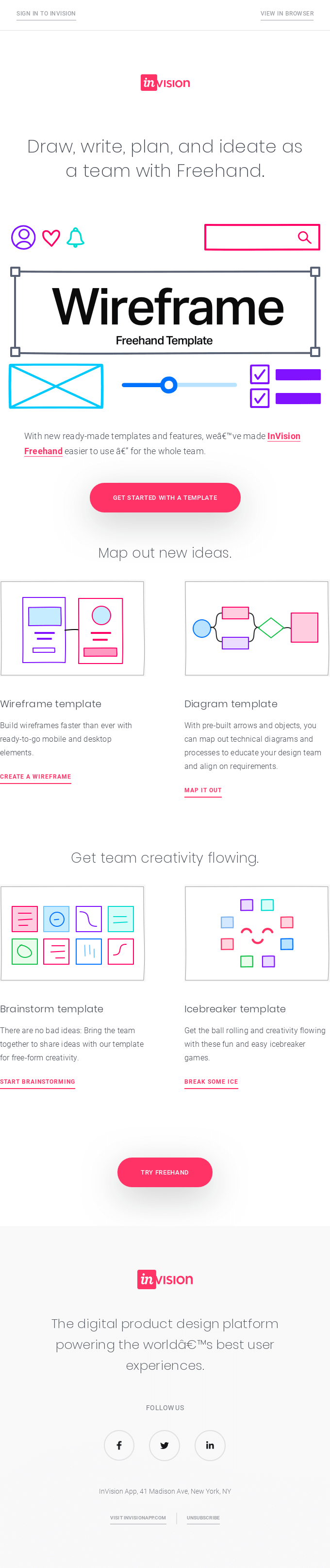 New for Freehand: Templates for brainstorms, wireframes, and more -Invision Email Newsletter