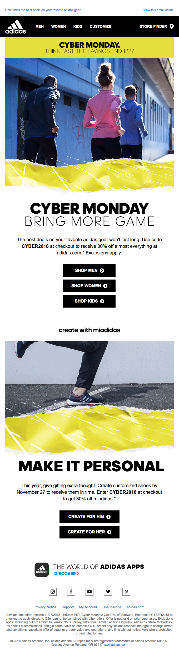 Think fast. Cyber Monday is our biggest sale. - Adidas Email Newsletter