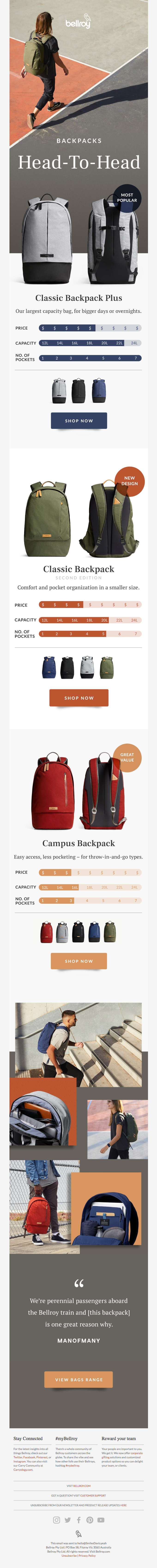 Three classic backpacks, head to head. - Bellroy Email Newsletter