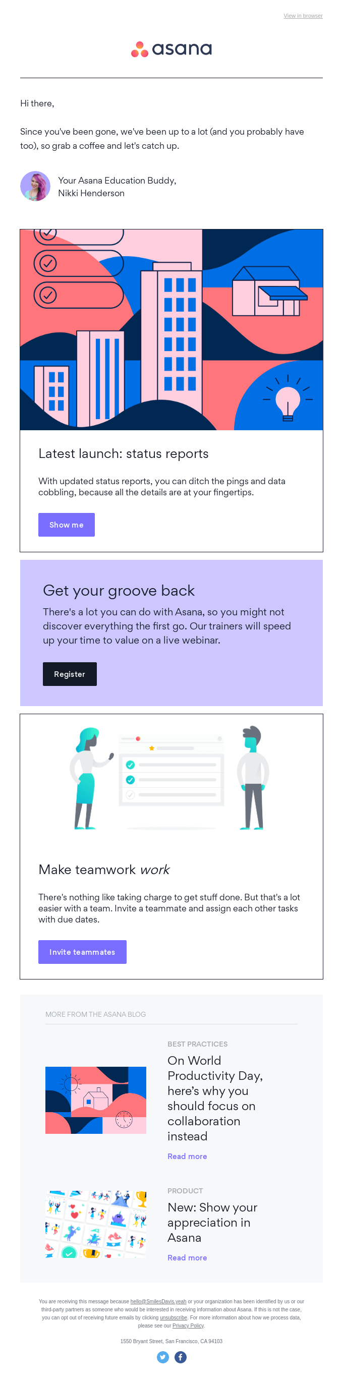 Welcome back! - Asana Email Newsletter