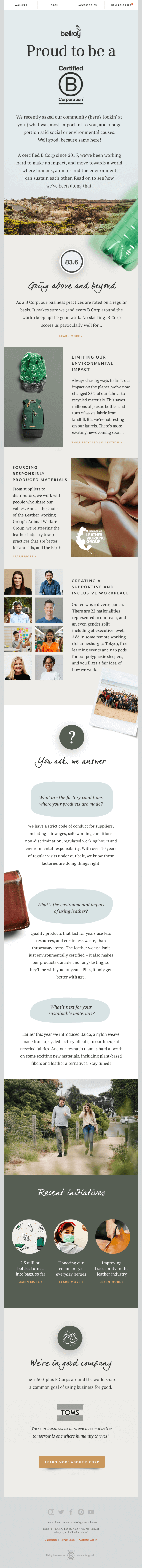 We’re a B Corp, for good! - Bellroy Email Newsletter