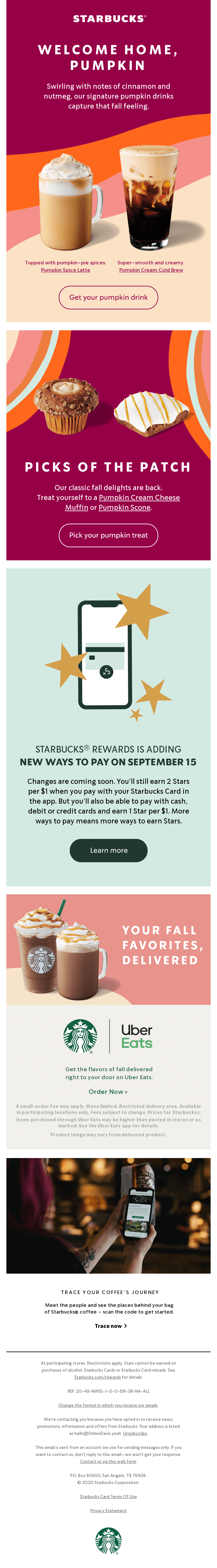 We're in a pumpkin state of mind - Starbucks Email Newsletter