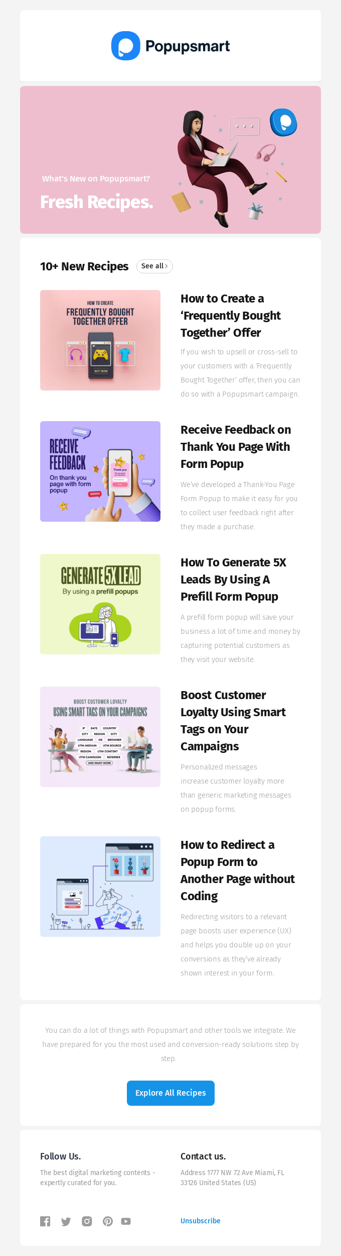 What's New on Popupsmart? Fresh Recipes To Increase Sales & Customer Engagement! - Popupsmart Email Newsletter