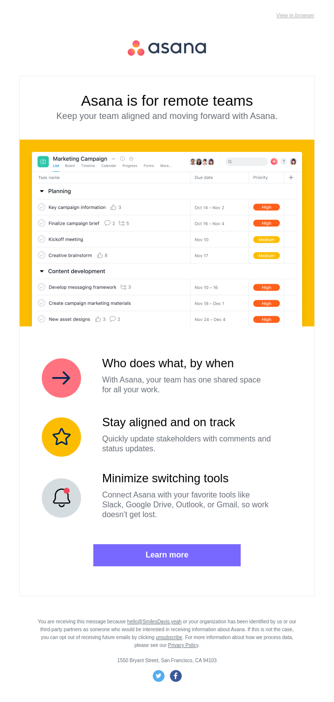 Work from anywhere and stay connected - Asana Email Newsletter
