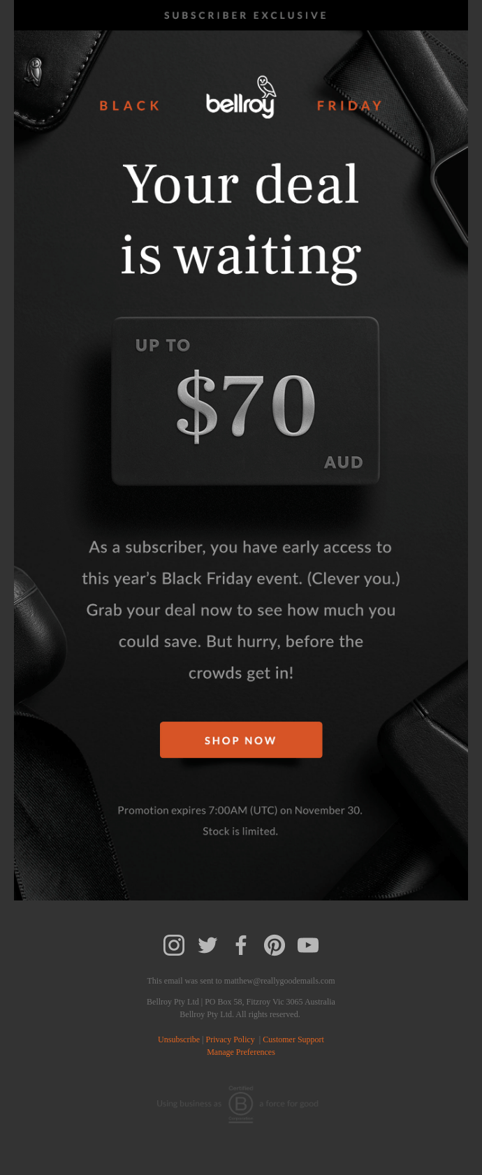 Your early access starts now! - Bellroy Email Newsletter