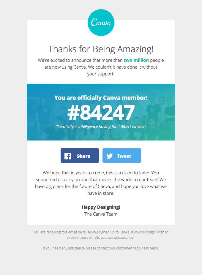 Yay, 2 million members and counting! See when you joined Canva - Canva Email Newsletter