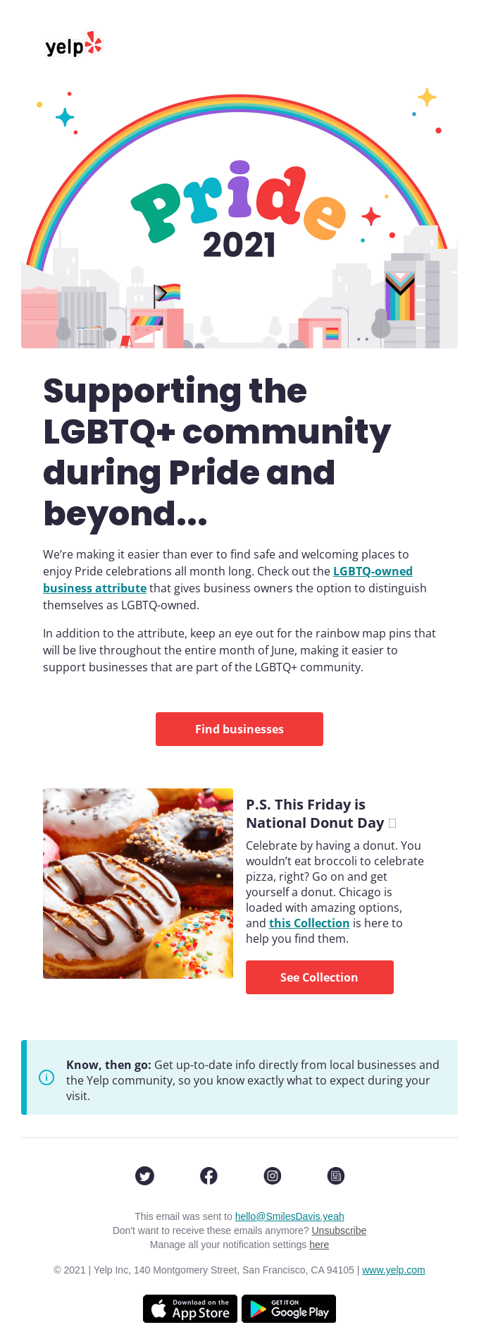 Celebrate Pride all month long 🏳️‍🌈 - Yelp Email Newslettter