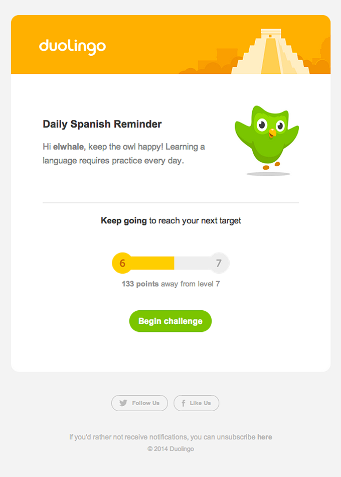 Daily Reminder Email Design from DuoLingo - Duolingo Email Newsletter