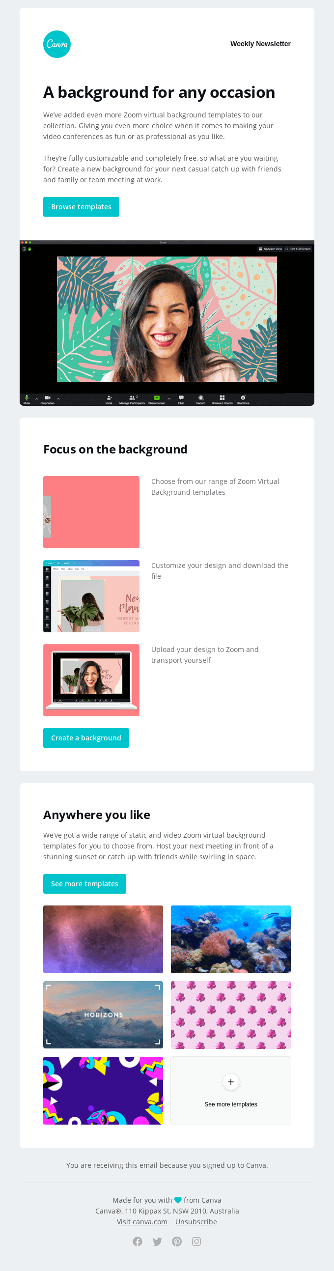 Did somebody say new Zoom virtual backgrounds? - Canva Email Newsletter