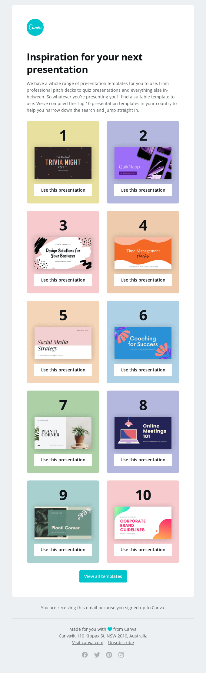 Discover US' Top 10 Presentation templates - Canva Email Newsletter