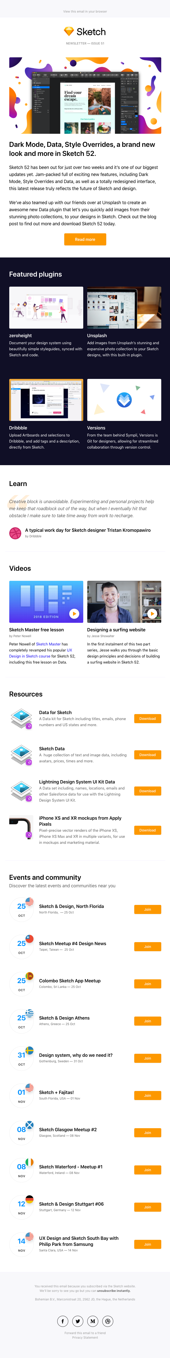 Get Sketch 52 now plus a free guide to Data and a new Dribbble plugin! 🏀 - Sketch Email Newsletter