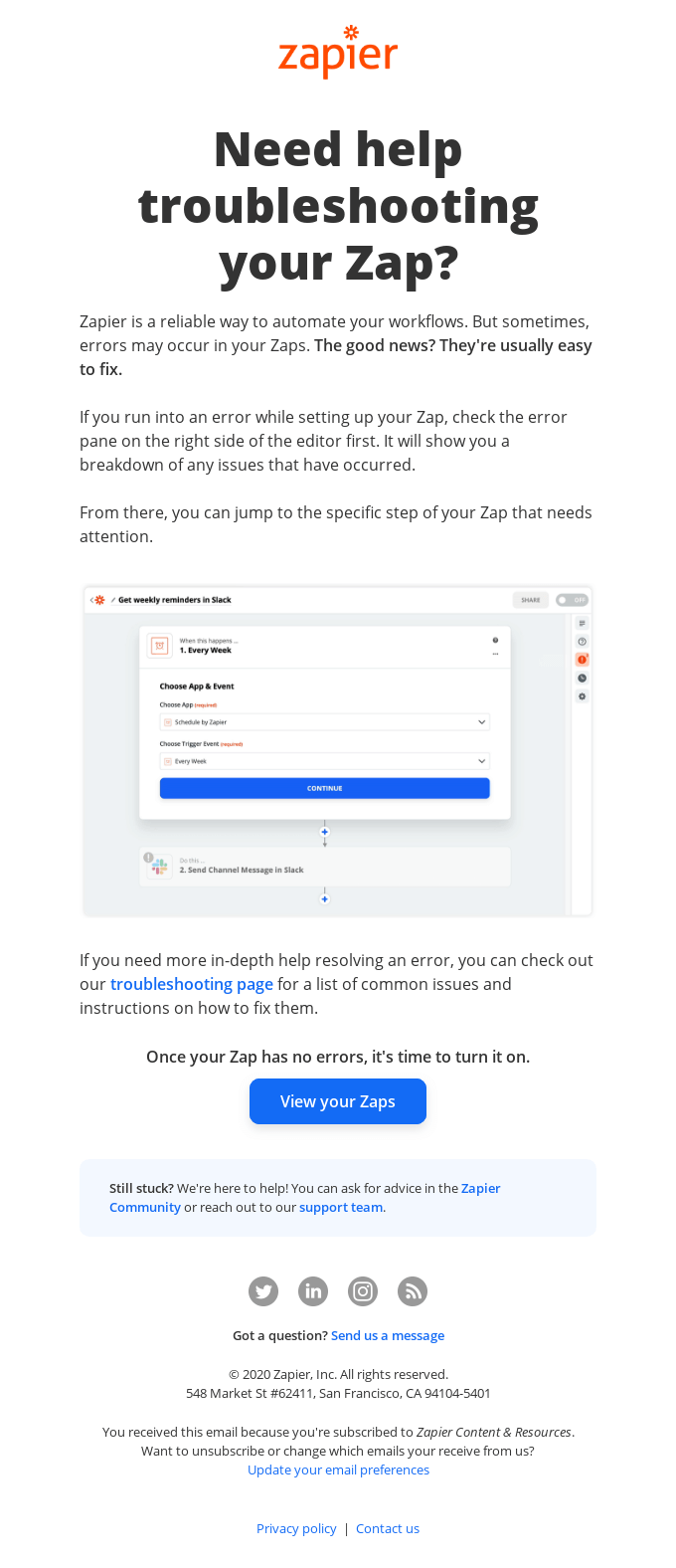 Have a problem with your Zap? - Zapier Email Newsletter