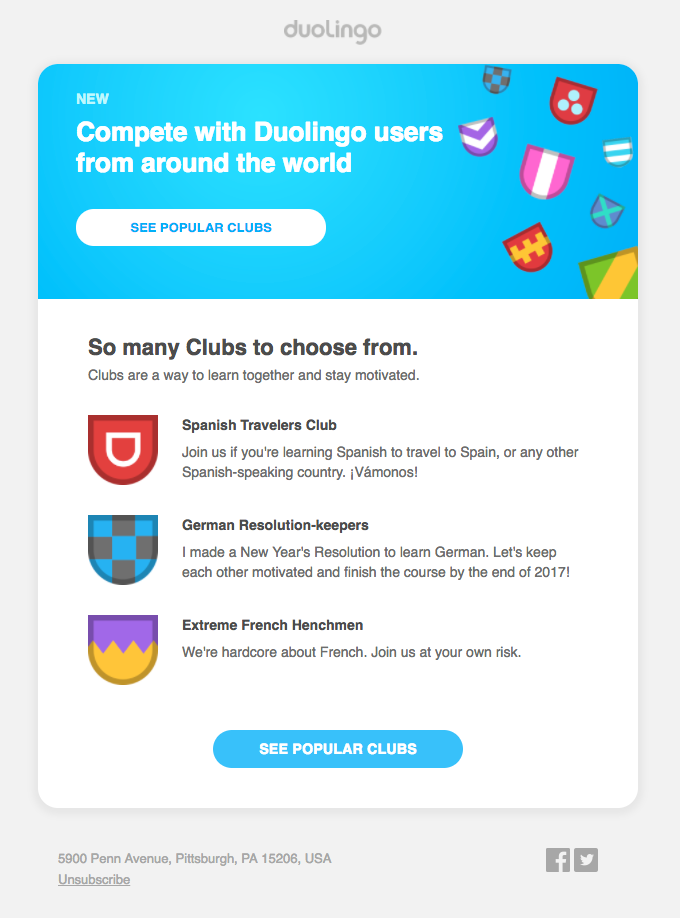Join a popular language club! - Duolingo Email Newsletter