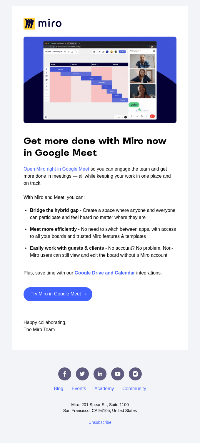 Miro + Google Meet: Better Together - Miro Email Newsletter