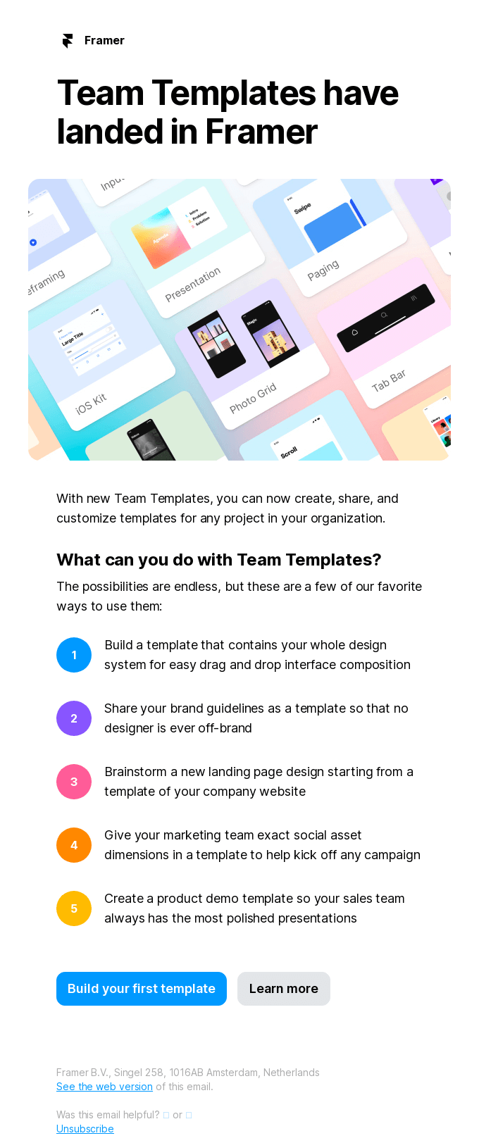 New from Framer: Team Templates for your whole organization - Framer Email Newsletter