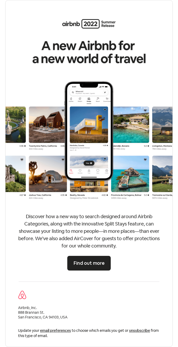 Our latest release is here - Airbnb Email Newsletter