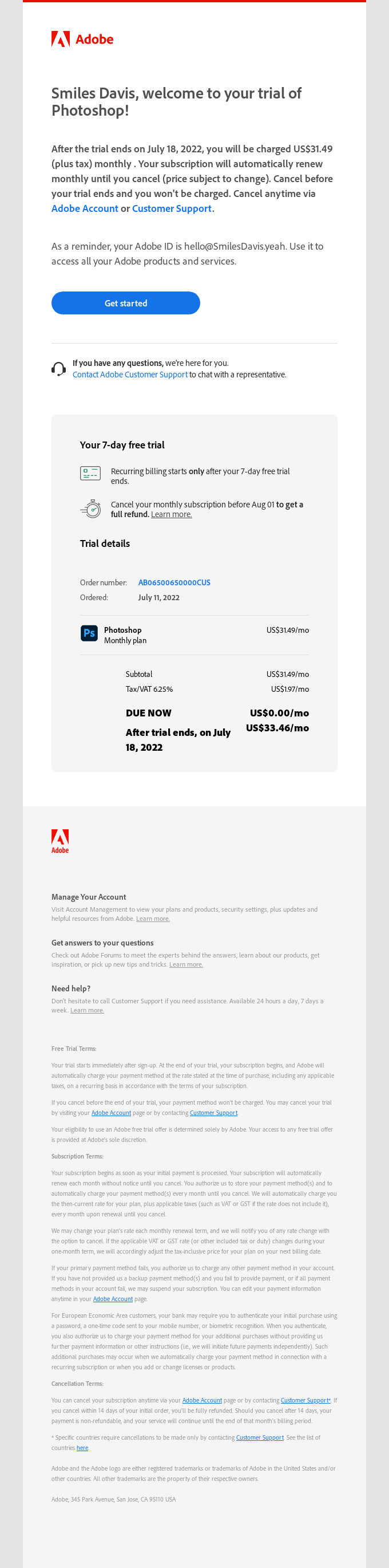 Thanks for your trial order - Adobe Email Newsletter