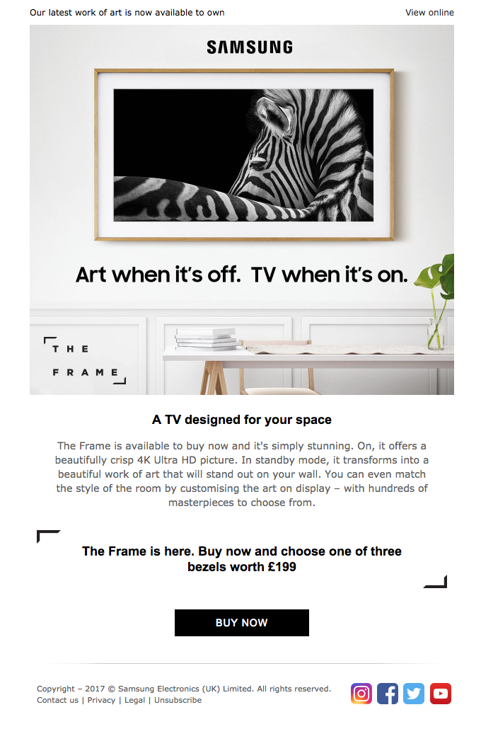 The Frame is here. And it’s a masterpiece - Samsung Email Newsletter