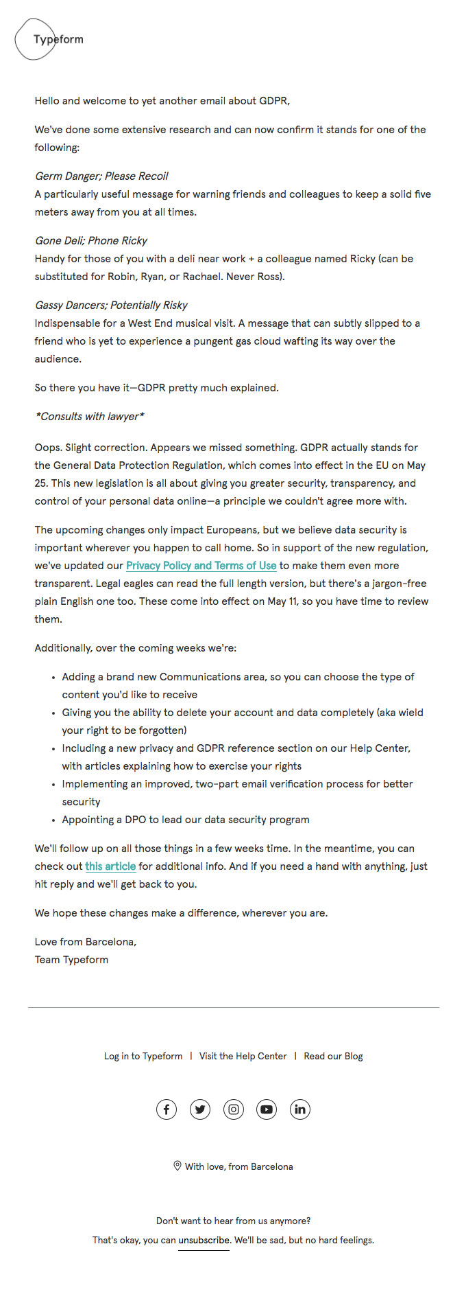 Updates to our Privacy Policy and your data - Typeform Email Newsletter