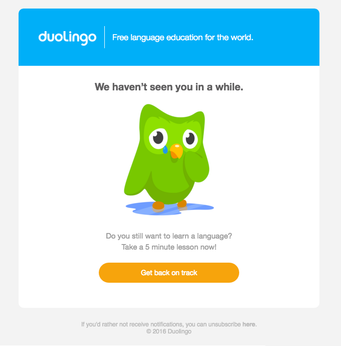 We miss you! - Duolingo Email Newsletter