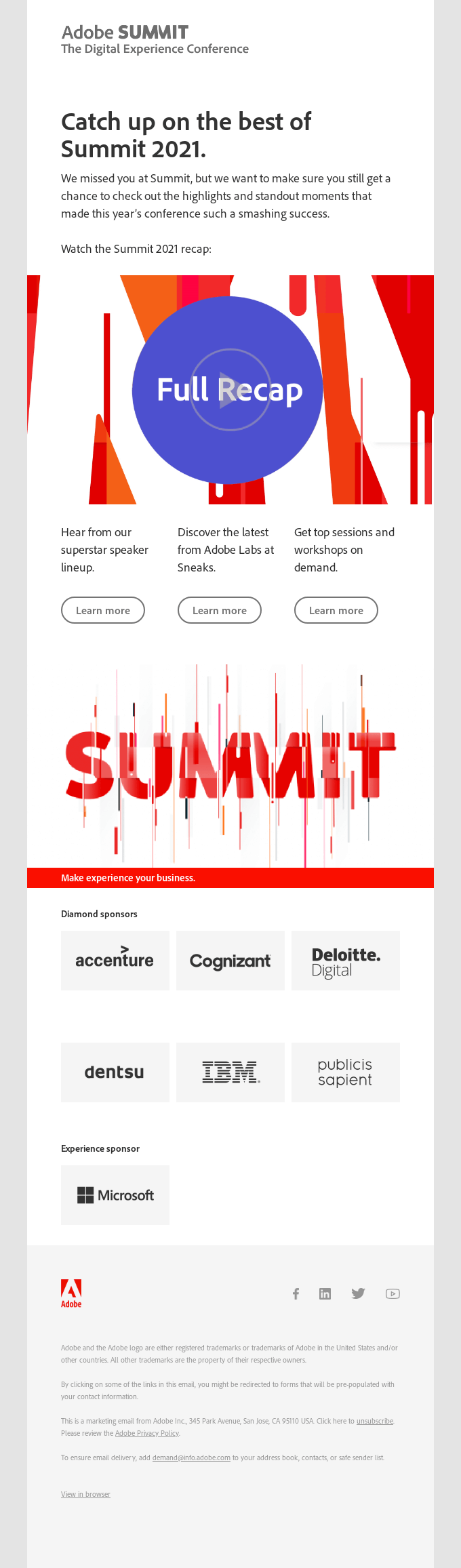 We missed you at Summit - Adobe Email Newsletter