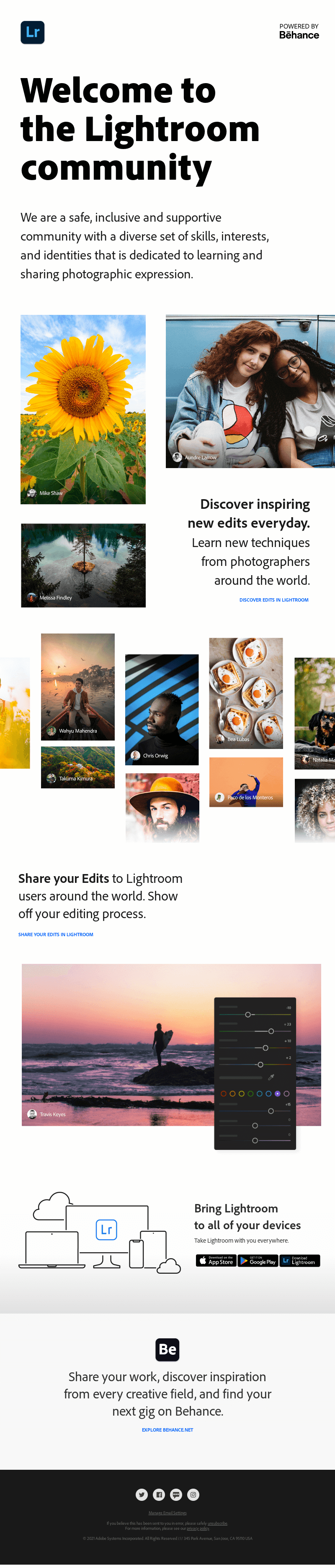 Welcome to the Lightroom community - Adobe Email Newsletter