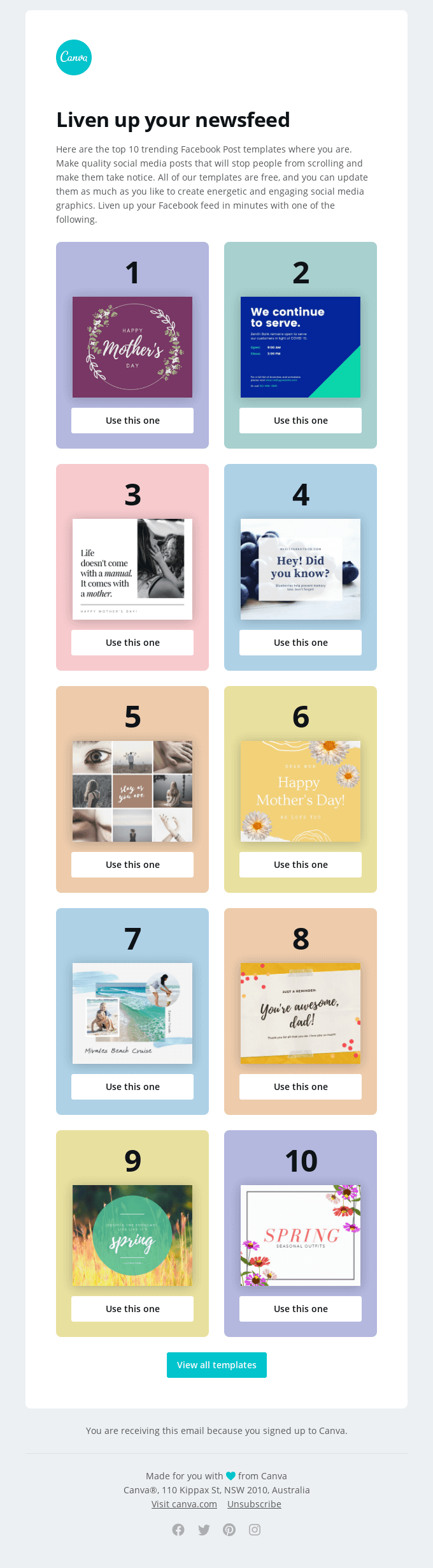 What’re the top 10 Facebook templates in the US? - Canva Email Newsletter