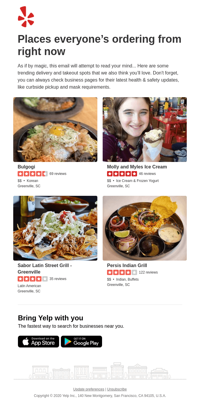 Who's hot and popular this week? 🌞 - Yelp Email Newsletter