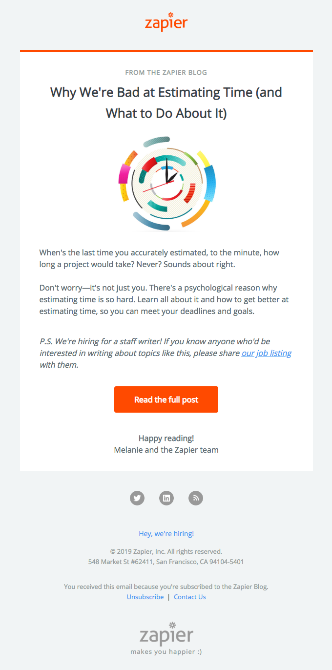 Why we’re bad at estimating time - Zapier Email Newsletter